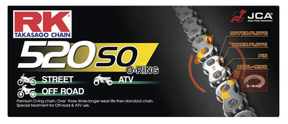 RK Racing Chain Cadena de Anilla Tórica de Acero 520-SO-106 con Eslabón de Conexión, 106 Eslabones - 106 Link
