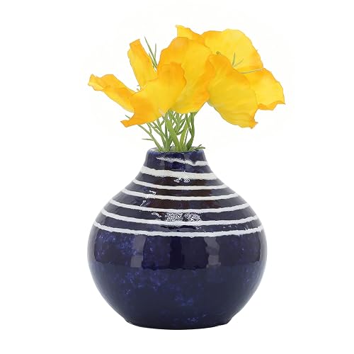Sagebrook Home 5" Decorative Primeval Ceramic Vase - Contemporary Blue and White Flower Vase for Home, Office Decorative Accent - Easy Gift Idea