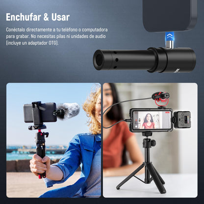 NEEWER KM17 Micrófono USB C, Cancelar Ruido para Grabación Enchufar & Usar Mic con Montaje Antivibración, Minimicrófono Compatible con iPhone Android PC dji Osmo Pocket 3 Insta360 Cámaras Acción