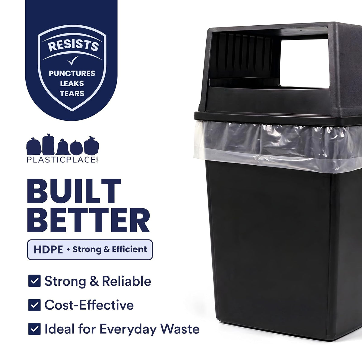 Plasticplace 55-60 gallon Trash Bags │ 22 Microns │ Clear High Density Garbage Can Liners │ 38” x 60” (150Count)