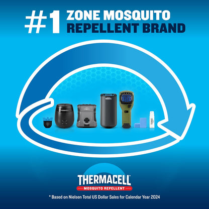 Thermacell Repelente de mosquitos recargable Adventure EX-Series EX90; escudo de patio con batería de 9 horas, incluye repuesto de 12 horas, armadura de goma y mosquetón; alternativa a pulverización