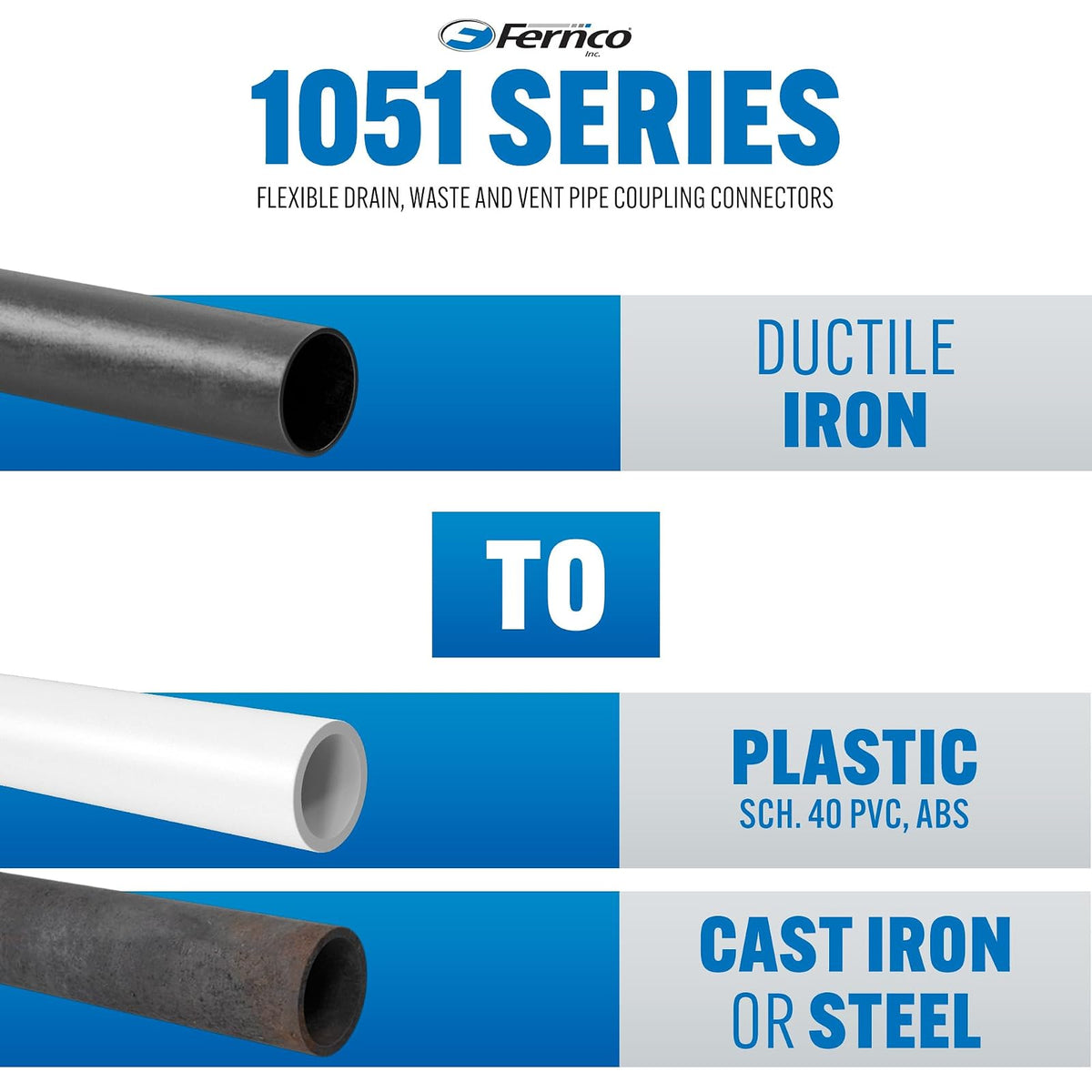 Fernco P1051-66 Acoplamiento flexible de tubo de PVC de 6 pulgadas para hormigón de asbesto o hierro dúctil a arcilla, conexiones de residuos de plástico o acero