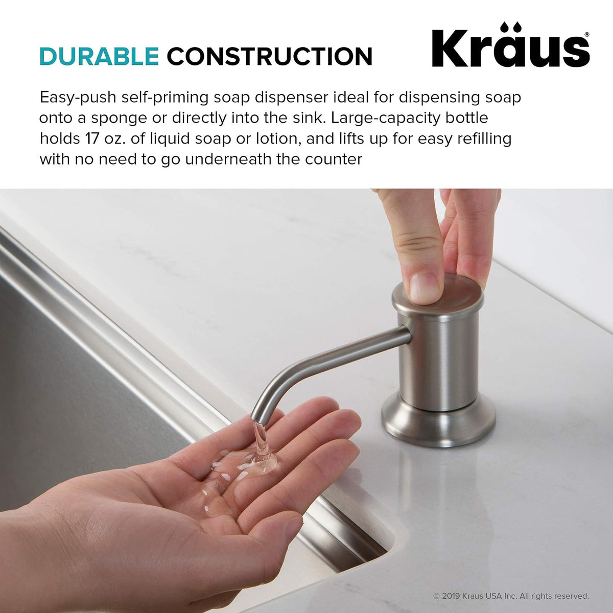 Kraus KSD-80SFS - Dispensador de jabón y loción de Cocina en Acero Inoxidable sin Puntos