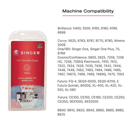 SINGER Prensatelas de 1/4" | Costuras precisas de 0.25 pulgadas, marcas de precisión rojas, ideal para patchwork, manualidades, proyectos de acolchado