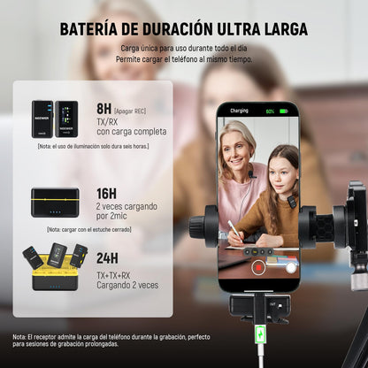 NEEWER CM28 Micrófono Solapa Inalámbrico Profesional Sistema con Estuche de Carga, Reducir Ruido de 1 Clic, Almacenamiento 4GB, Reproducción 9H, Micrófono Compatible con iPhone/Android/PC/Cámara