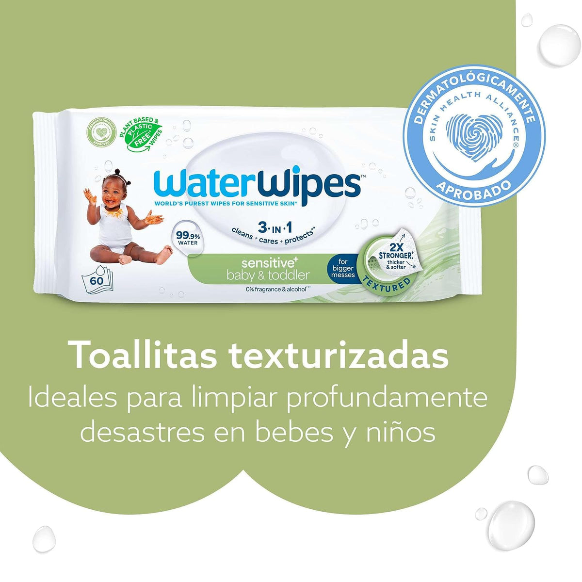 WATERWIPES, Toallitas Húmedas Texturizadas para Niños en Desarrollo, Limpieza, Hipoalergénicas, 9 Paquetes Incluidos