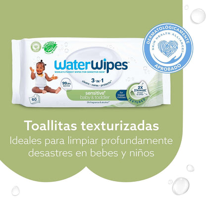WATERWIPES, Toallitas Húmedas Texturizadas para Niños en Desarrollo, Limpieza, Hipoalergénicas, 9 Paquetes Incluidos