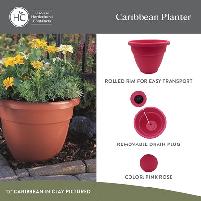 The HC Companies Maceta caribeña de 16 Pulgadas, Maceta Ligera de plástico para Interiores y Exteriores, para Hierbas y Flores, Color Negro