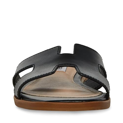 Steve Madden Hadyn Sandalias Negras de Cuero con Corte en la Correa y Plataforma Tacón Slip On Abiertas para Mujeres