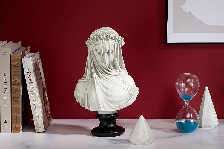 Design Toscano - Estatua de Busto para Interior, 9 Pulgadas de Ancho, 14 Pulgadas de Alto, polirresina fundida a Mano, Acabado Blanco Envejecido con una Base Pintada Negra