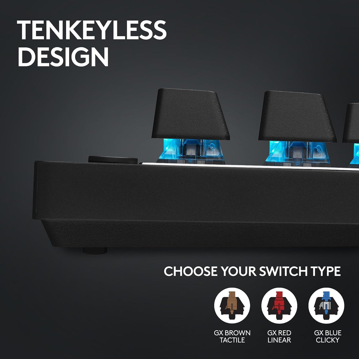 Logitech G Pro X TKL Lightspeed, Teclado inalámbrico para Juegos, ultraportable, sin sección numérica, RGB LIGHTSYNC, Teclas de PBT, interruptores con Click perceptible (GX Blue) - Negro