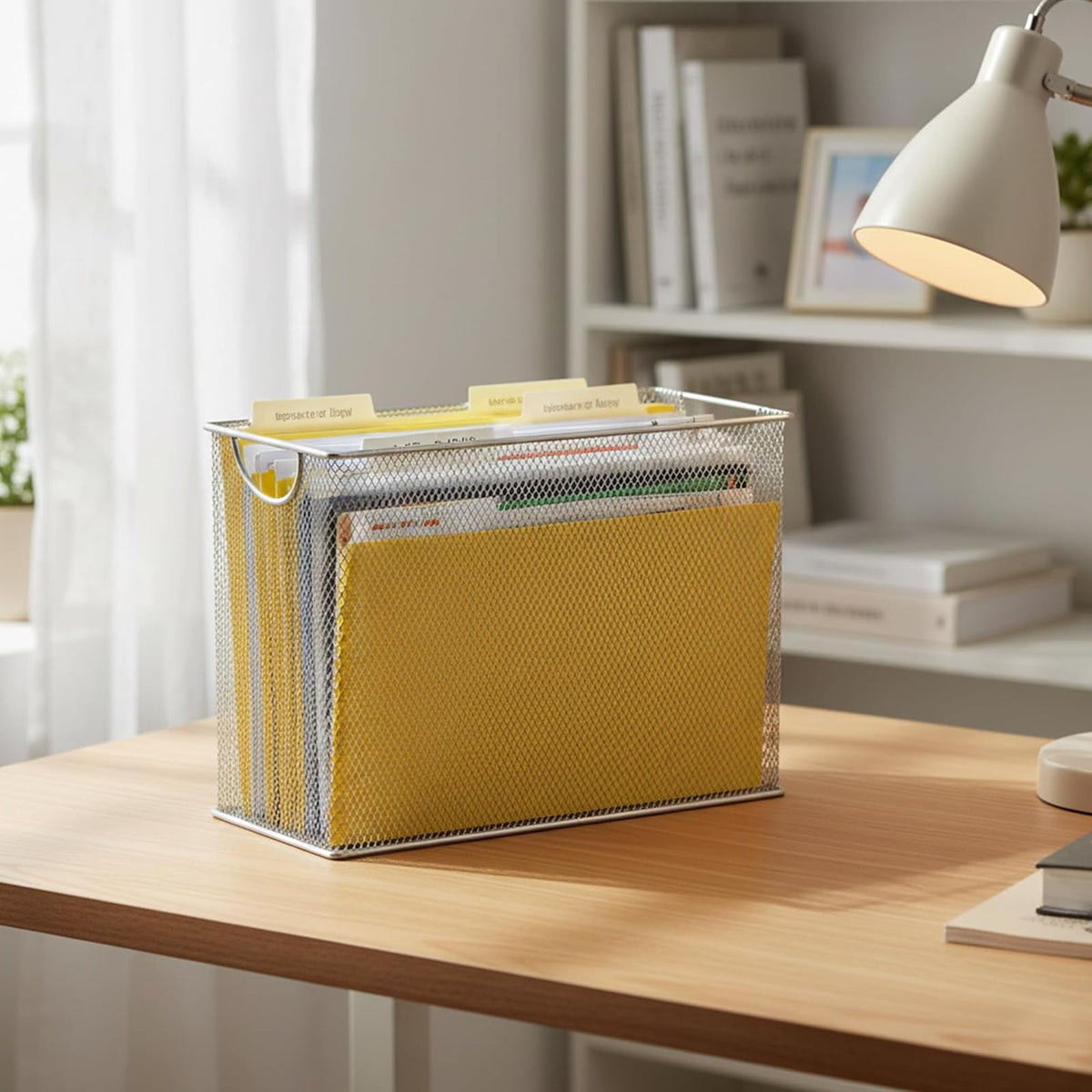 Honey-Can-Do Malla Organizadores de Mesa, Organizador de Carpetas para Colocar en el Escritorio, Parte Superior de Malla, 5.5 x 12.5 x 9.8, Plateado, 1 uds. por Paquete