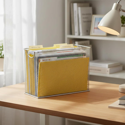 Honey-Can-Do Malla Organizadores de Mesa, Organizador de Carpetas para Colocar en el Escritorio, Parte Superior de Malla, 5.5 x 12.5 x 9.8, Plateado, 1 uds. por Paquete