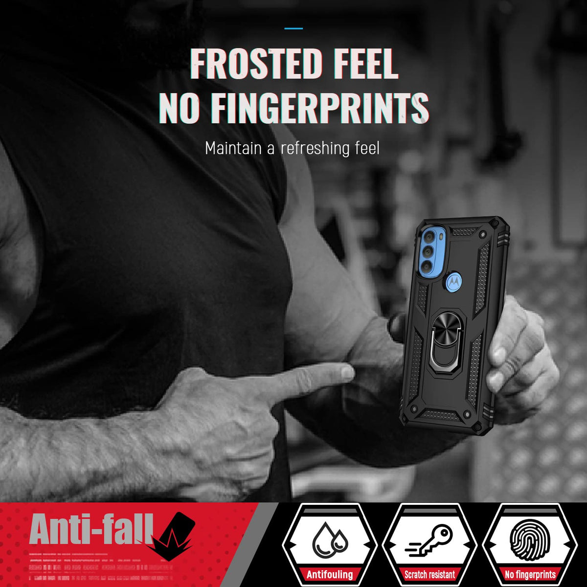 BestAlice.MX BestMX Funda para Motorola Moto G71 5G Case + Protector de Pantalla de Cristal Templado, Rude Uso Híbrida Rugged Protección Bumper Carcasa con Pie De Apoyo, Negro