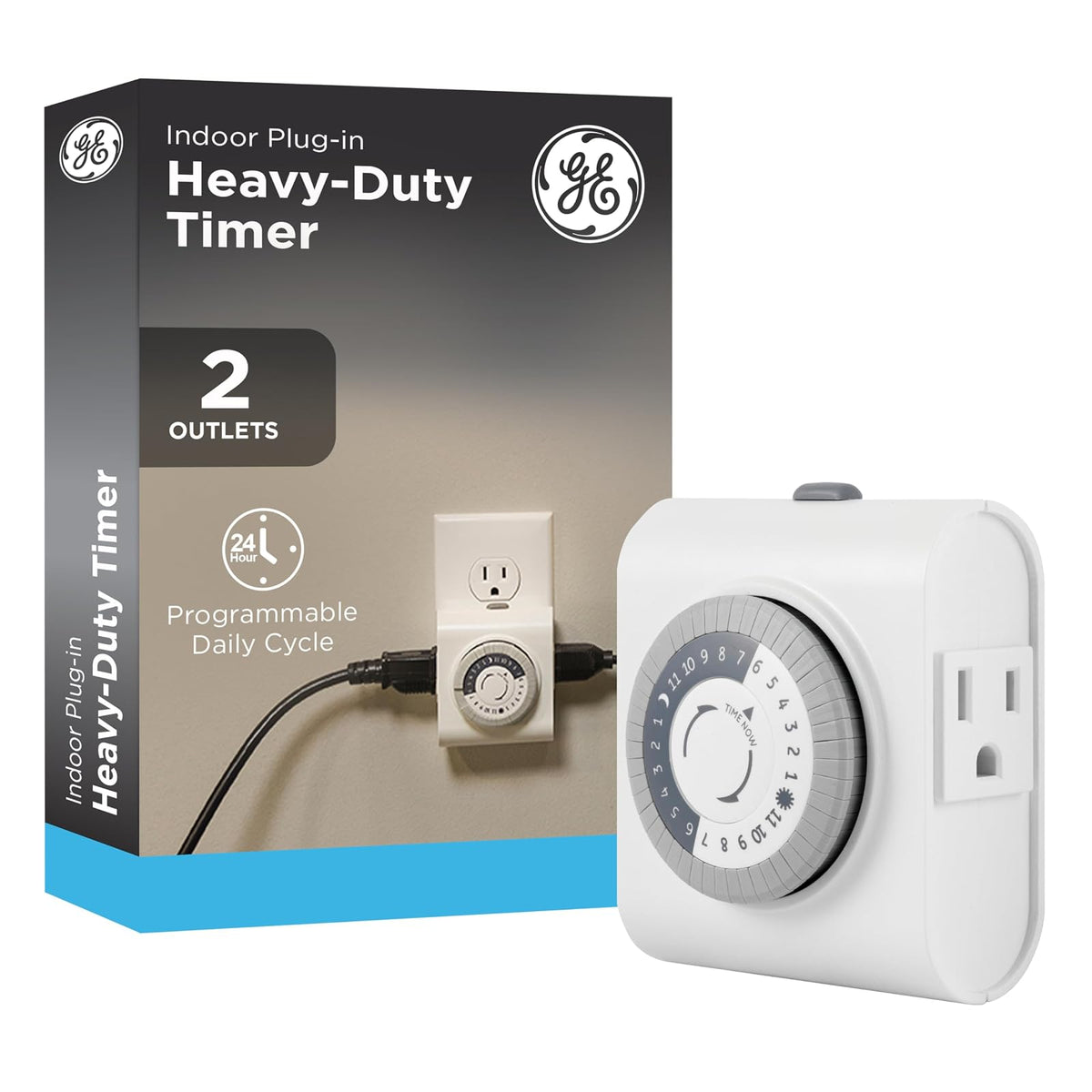 GE 24-Hour Heavy Duty Indoor Plug-in Mechanical Timer, Gray/White