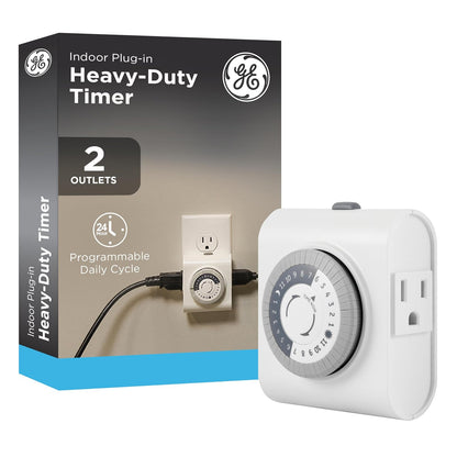 GE 24-Hour Heavy Duty Indoor Plug-in Mechanical Timer, Gray/White