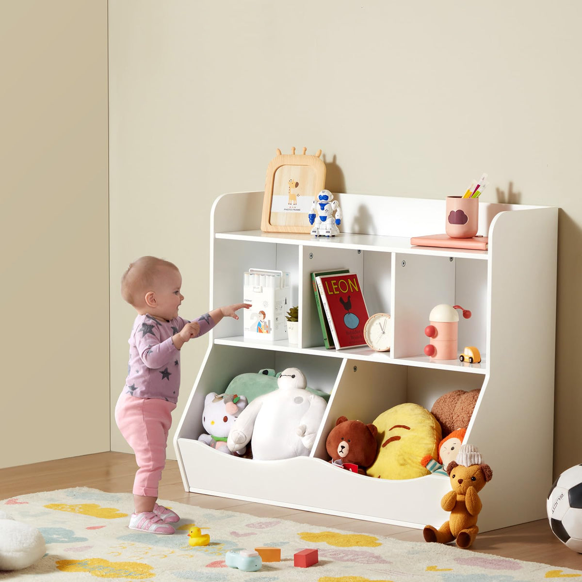 VEVOR Estantería de Juguetes de Madera para Niños, Cubrir de Almacenamiento de Madera de 5 Cubículos para Niños para Habitación, Sala de Juegos, Jardín de Infantes, Guardería, Blanco