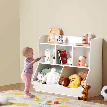 VEVOR Estantería de Juguetes de Madera para Niños, Cubrir de Almacenamiento de Madera de 5 Cubículos para Niños para Habitación, Sala de Juegos, Jardín de Infantes, Guardería, Blanco