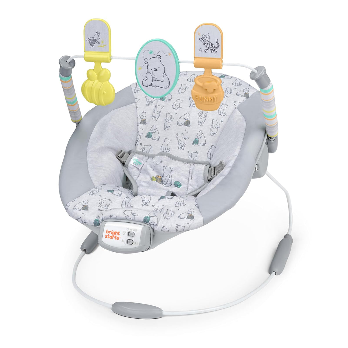 Bright Starts Bouncer Silla Mecedora Winnie The Pooh para Bebé, con vibraciones relajanres, melodías y juguetes, Unisex, 0 a 6 Meses