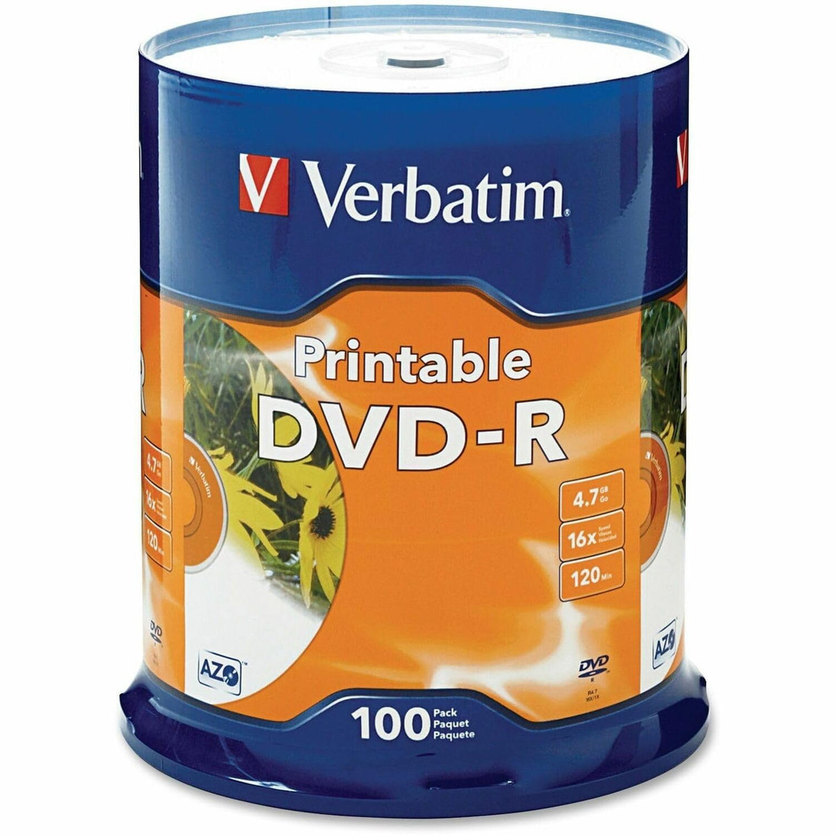 Verbatim 4.7 GB up to 16x White Inkjet Printable Recordable Disc DVD-R, 100 Discos Spindle 95153, Blanco