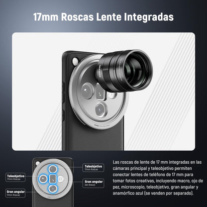 NEEWER X200 Pro Funda,Protectora Phone Case Compatible con Vivo X200 Pro, Resistente TPU + PC Faux Cuero con 17mm Lens Mounts & 67mm Adaptador Filtro para Carga Inalámbrica, PA114 Negro+Plateado