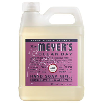 Mrs. Meyer’s Refill Jabón de Manos Líquido Plumberry, 975 ml | Repuesto Dulce con Aroma Natural | Fórmula Suave de Origen Vegetal | Ideal para Uso Diario | Sin Parabenos ni Crueldad Animal