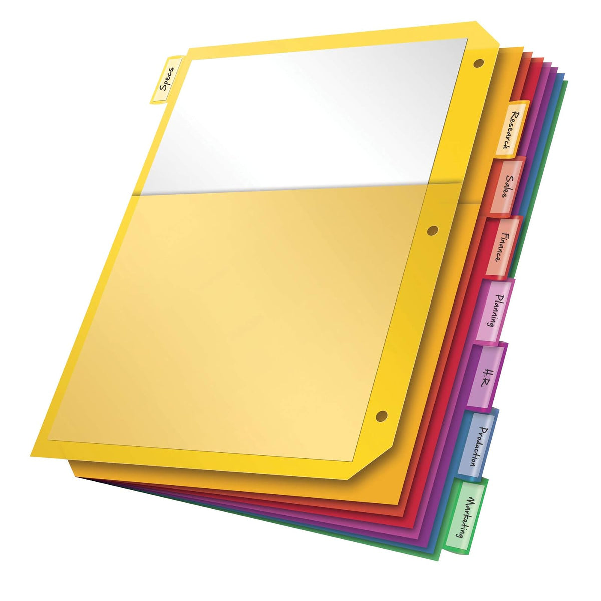 Oxford 89603 - Divisores de plástico de 2 bolsillos, corte de 8 lengüetas 1/8, juego de pestañas grandes multicolor, divisores insertables con inserciones de papel, tamaño carta, 3 juegos