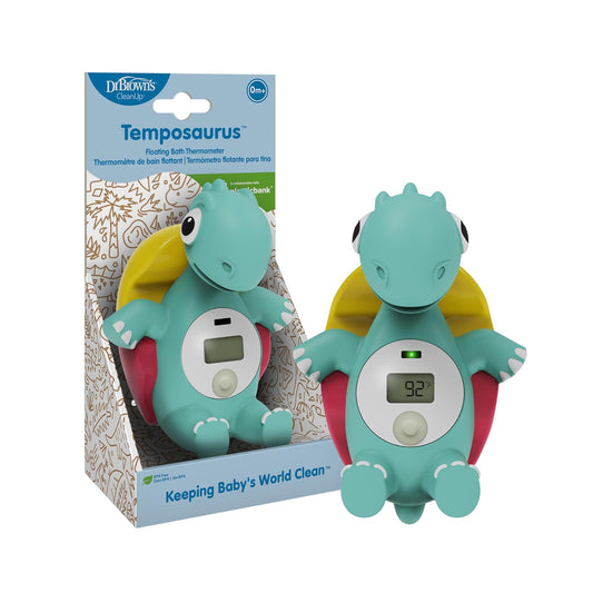 Dr. Brown's CleanUp Temposaurus - Termómetro de baño flotante para medir con precisión la temperatura del agua del baño del bebé, sin BPA