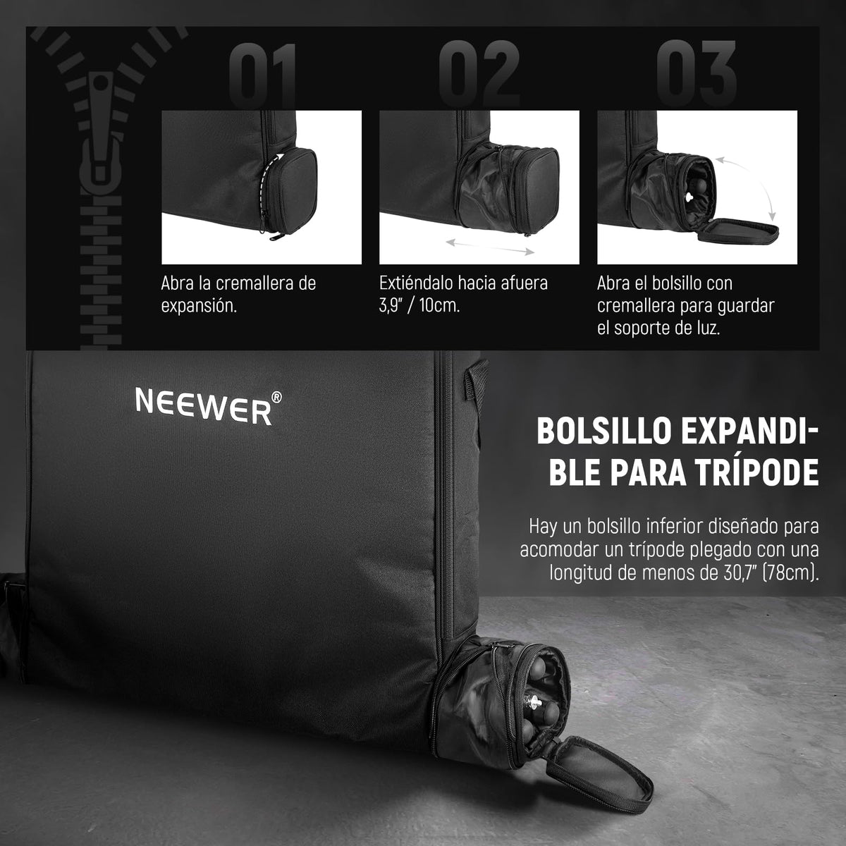 NEEWER 18" Bolsa de Transporte de Aro de Luz con Bolsa de Almacenamiento para 78cm Trípode con Soporte de Luz Plegado, 60x58cm Bolsa Protectora de Nylon Liviana para Anillo de Luz con Soporte, RU-009