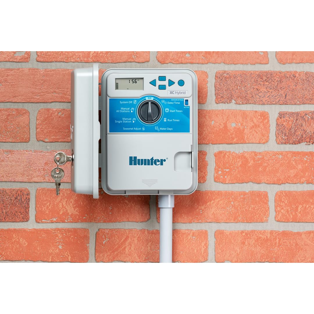 Hunter XC - driver híbrido de riego alimentado por pilas, temporizador de 6 zonas, uso en interiores y exteriores, impermeable, sistema de riego programable para césped y jardín