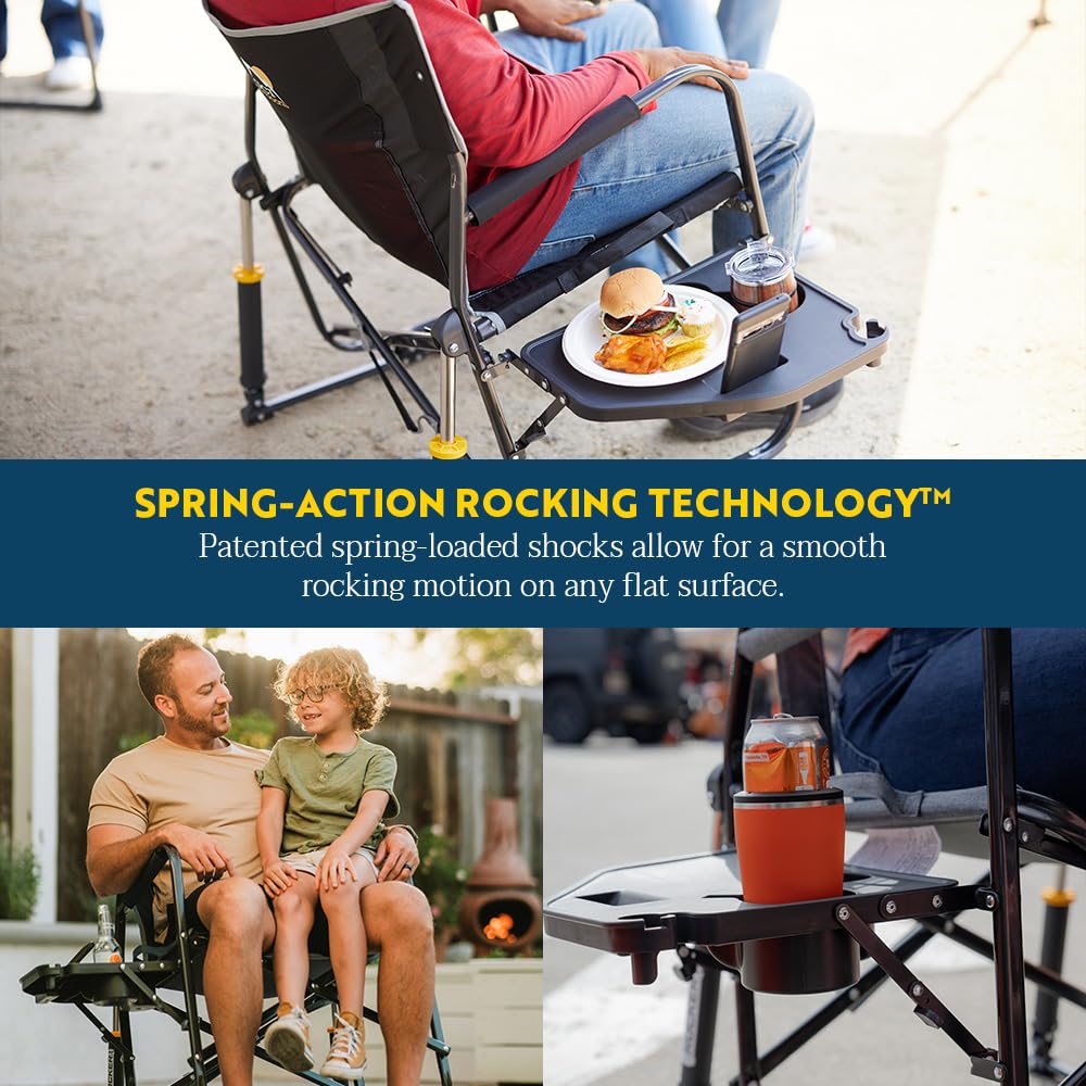 GCI Outdoor Freestyle Rocker XL con Mesa Auxiliar Silla de Camping | Mecedora Plegable portátil con reposabrazos sólidos y duraderos, Soporte para Bebidas y Respaldo cómodo, Color Rojo