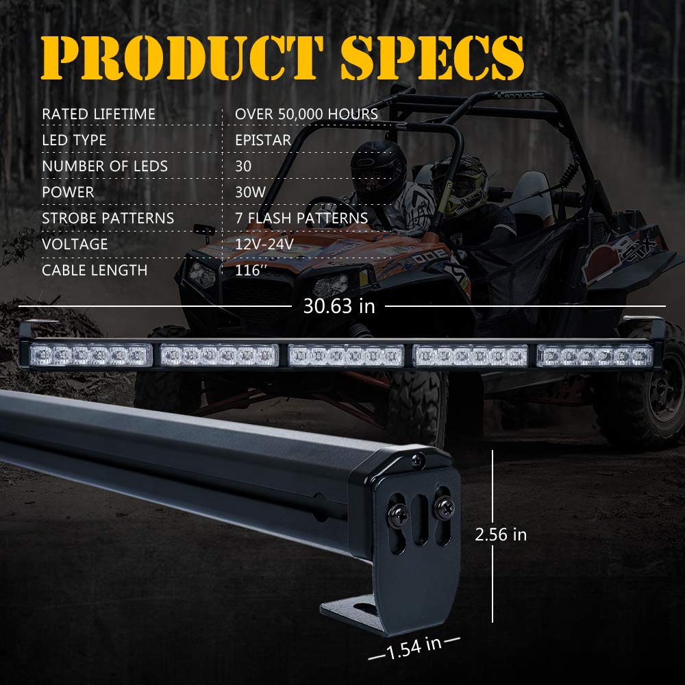 Xprite - Barra de luz estroboscópica LED de 30 pulgadas con luz intermitente de freno para UTV, ATV, Polaris RZR XP 1000 900, lado a lado, 4x4, trofeo camión, cuádruple