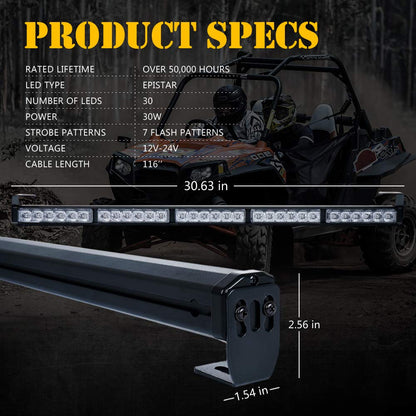 Xprite - Barra de luz estroboscópica LED de 30 pulgadas con luz intermitente de freno para UTV, ATV, Polaris RZR XP 1000 900, lado a lado, 4x4, trofeo camión, cuádruple