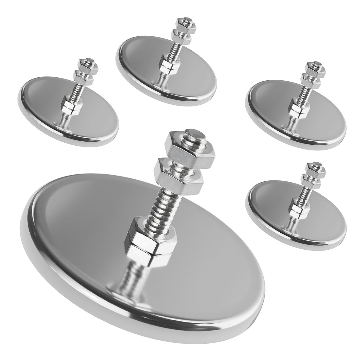 Master Magnetics - Imán de base redonda de cerámica con tornillo y tuercas, imanes fuertes de alta resistencia, 35 libras cada uno, chapado en níquel, 2 pulgadas de profundidad, 1.25 pulgadas de alto