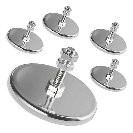 Master Magnetics - Imán de base redonda de cerámica con tornillo y tuercas, imanes fuertes de alta resistencia, 35 libras cada uno, chapado en níquel, 2 pulgadas de profundidad, 1.25 pulgadas de alto