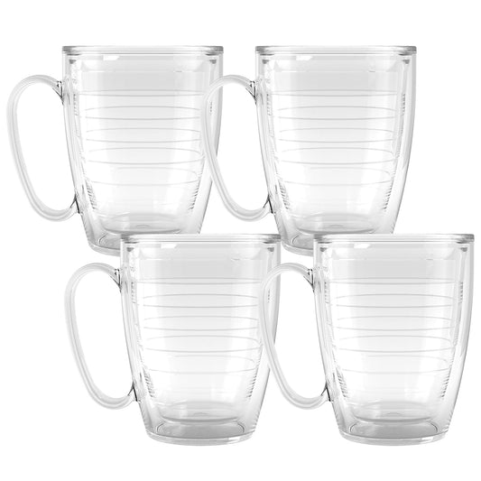 Tervis - Taza de café transparente aislada de 16 onzas, paquete de 4 unidades, mantiene las bebidas frías y calientes, fabricada en Estados Unidos, sin BPA, transparente, reutilizable