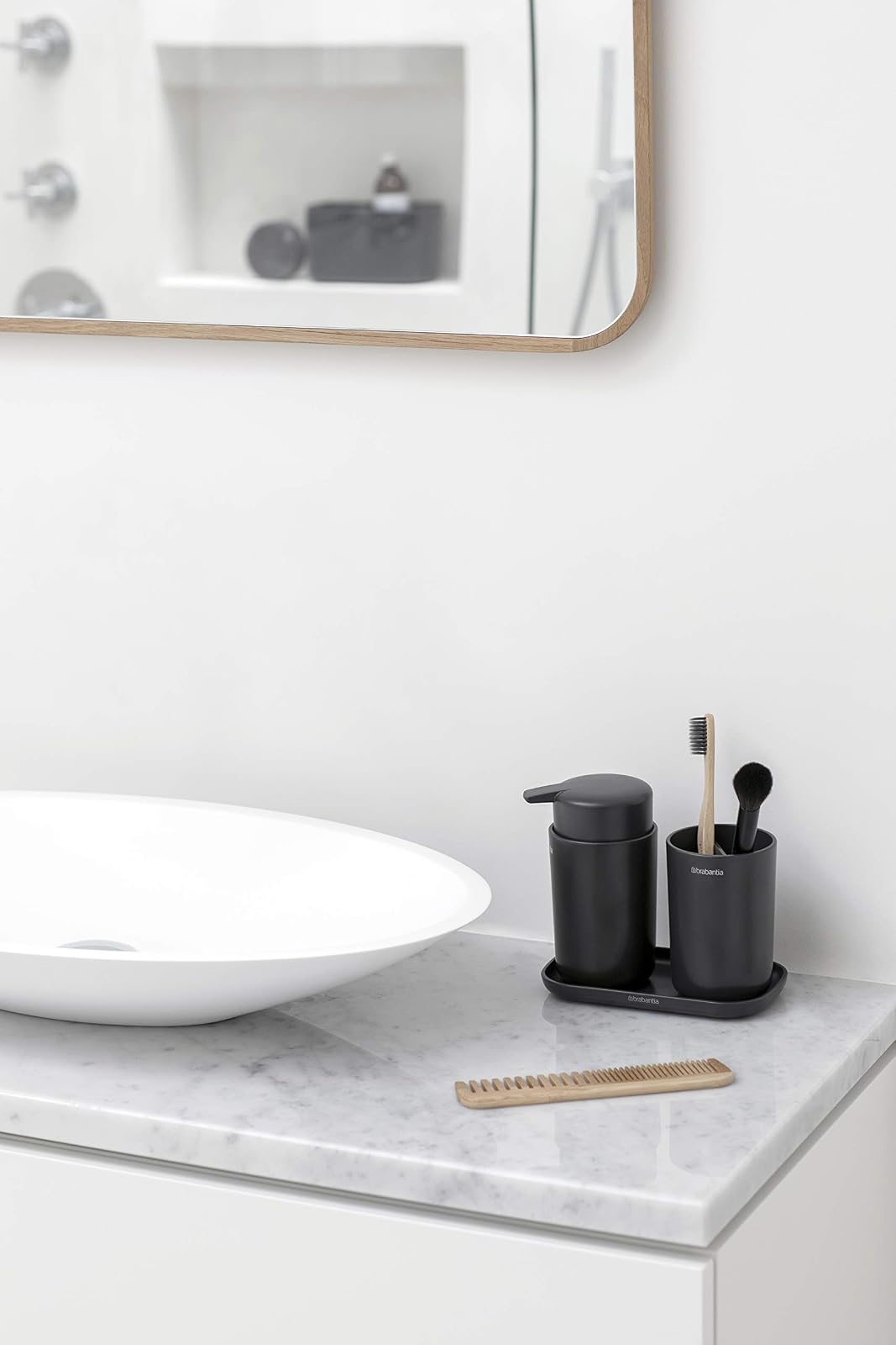 BRABANTIA | Accesorios para Baño de Plástico | Juego de 3 Piezas | Color Gris