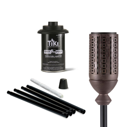 TIKI Cabos Antorcha de Metal para Exteriores | Bronce de 65 pulgadas, 1 paquete, incluye mecha y descanso, resistente a la intemperie, para patio, jardín y césped