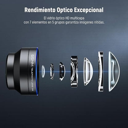 NEEWER HD 65mm Telefoto Phone Camera Lens con Parasol Solo para 17mm Rosca Placa Trasera Phone Cage Case, 1.7X Zoom Accesorio Lente Compatible con iPhone 16, 15, S25, S24 Ultra, Android, LS-66