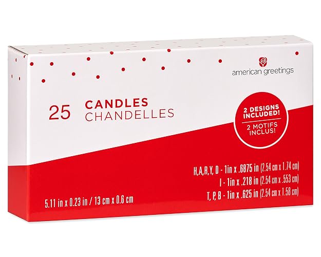 American Greetings Velas de Cumpleaños con Palillos de Dientes | Multicolor, texto largo y fino de feliz cumpleaños, 25 unidades