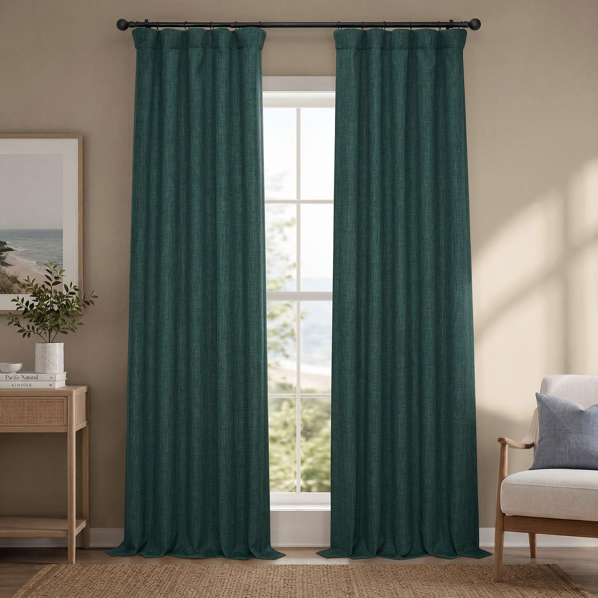 Half Price Drapes Cortina de Lino Sintético para Oscurecer - 127An x 274.3Al cm (1 Paneles) - Verde focal