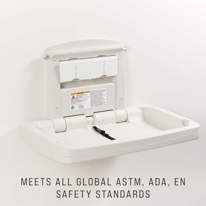Rubbermaid Commercial Products – Cambiador para Bebé Horizontal con Protección Antimicrobiana, Estación de Polipropileno Plegable para Baños Públicos, Beige FG781888LPLAT