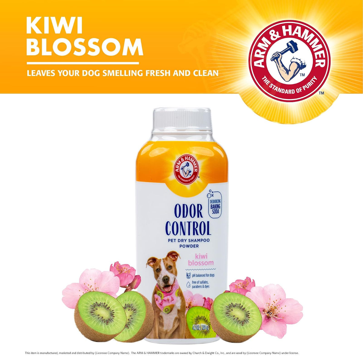 Arm & Hammer for Pets Champú seco en Polvo para Perros con Control de olores, el Mejor champú sin Agua para Eliminar olores para Perros y Cachorros, Aroma a Flor de Kiwi, 4.2 onzas