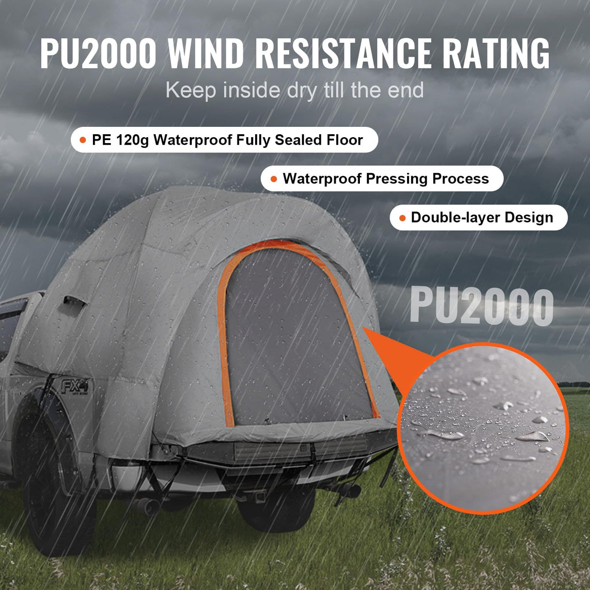 VEVOR Truck Bed Tent, SUV/Truck Tent with Carry Bag, Waterproof PU2000mm Double Layer Truck Tent for Camping, Pickup Tent Accommodate 2-3 Person, SUV Tent Accommodate 6-8 Person,