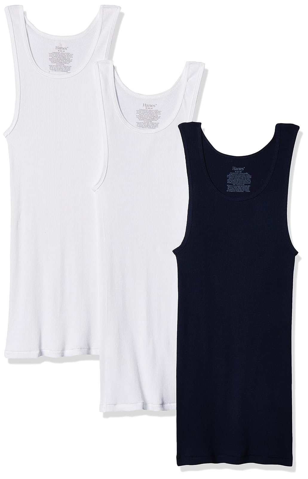Hanes Premium Camiseta de Tirantes Hombre 3-Pack Blanco/Negro