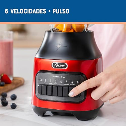 Oster® Licuadora con Vaso de Vidrio, y 6 Velocidades más Pulso, Rojo, BLSTPEG-CPB
