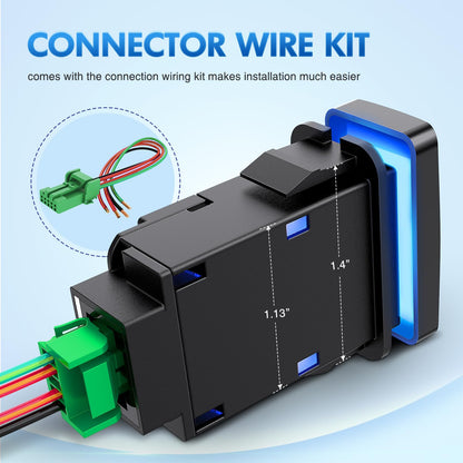 Nilight - Interruptor de botón de barra de luz para parachoques, interruptor de encendido y apagado de 12 V con kit de cable conector, 1.5 x 0.8 pulgadas, repuesto para Toyota Tacoma Tundra 4Runner FJ