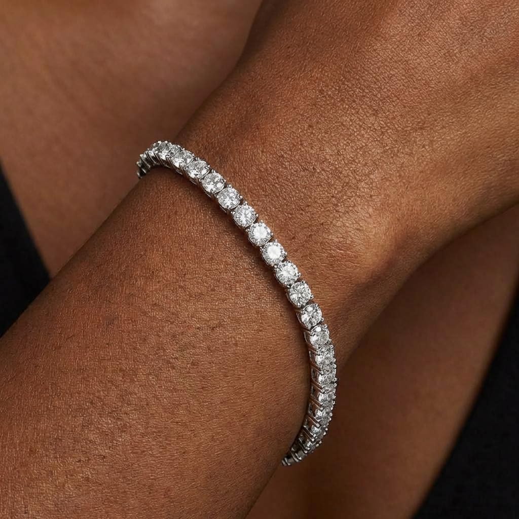 XYPHIELLE Pulsera Tennis de 4mm en Oro Blanco para Mujer y Hombre, Brazalete de Circonias Plateadas, Joyería de Lujo y Moda Urbana 17.8cm