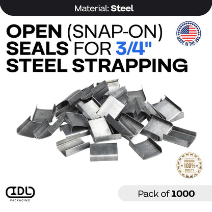 IDL Packaging -ST-O-34 3/4" juntas abiertas (a presión) para tiras de acero, caja de 1000