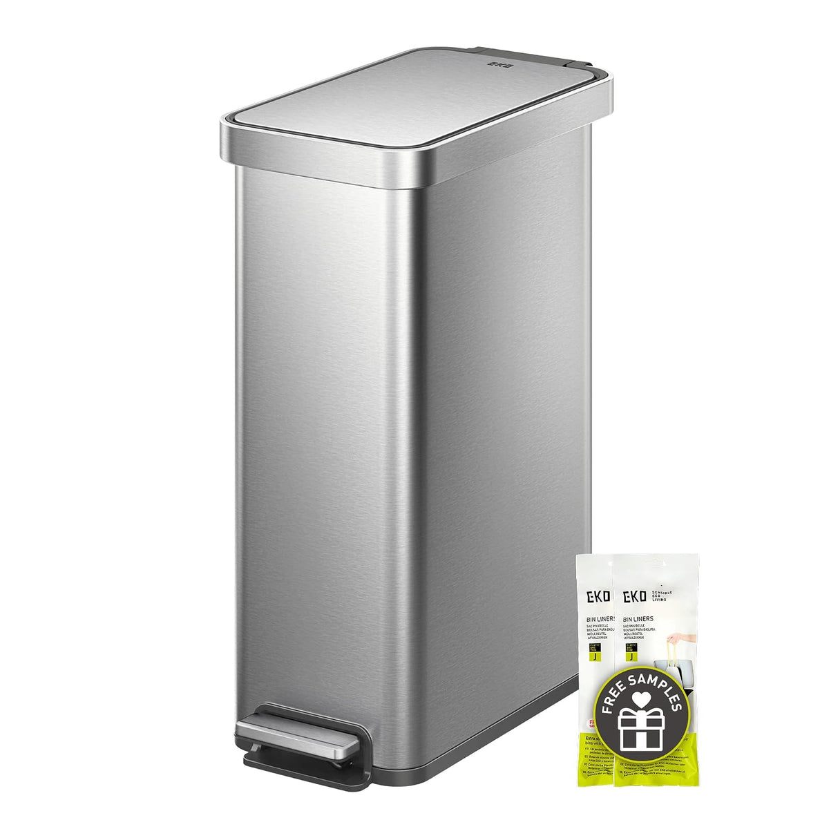 EKO Hudson Slim 50L / 13.2 Dólar de basura con tapa, Acero inoxidable Latón de basura para cocina o hogar - 50 Liter - Slim